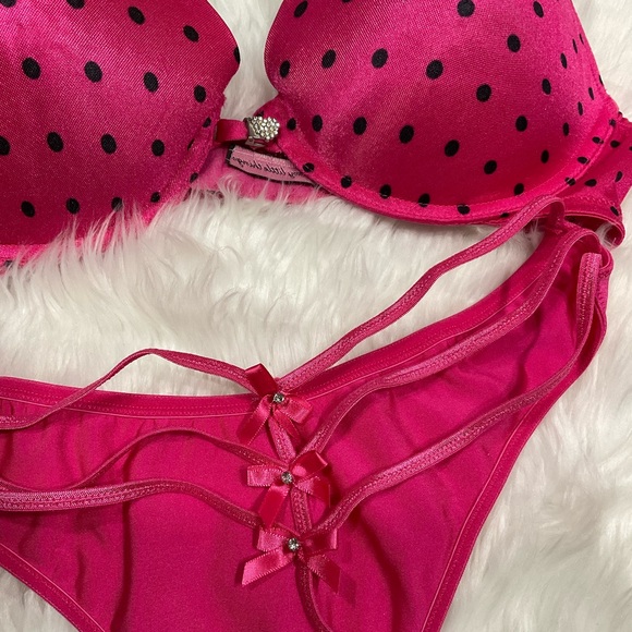 Rare Set Sexy Little Things Victoria's Secret Fuchsia and Black Polka Dot - Picture 1 of 14